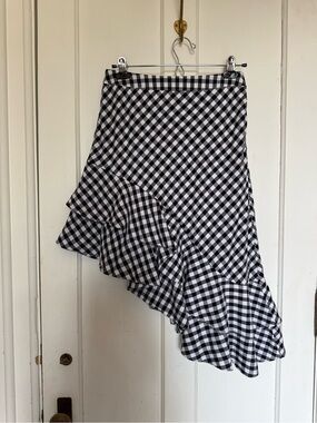 Black & White Gingham Asymmetric Ruffle Skirt